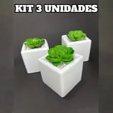 Trio de Vasos Decorativos Com Planta Cachepot Para Cactos, Suculentas, Enfeite Painel Rack de Sala Lembrancinha
