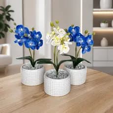 Conjunto Decorativo Com 1/2/3 Vasos Incluso Planta Flor Orquídea Artificial Para Decoração Sala Lavabo Quarto Banheiro