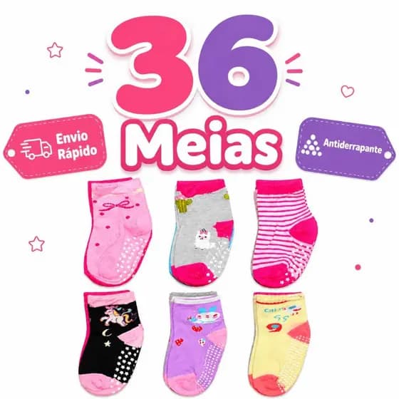 Kit 6 a 36 Meias Infantil e Bebê Menina Estampadas Confortaveis Para Usar No Inverno E Escola