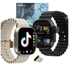 Smartwatch Relógio 5G+ Microwear Ultra Ai3 De Chip, Câmera, 4 Pulseiras, Capa Case ,Celular De Pulso, 16GB e 2 de RAM