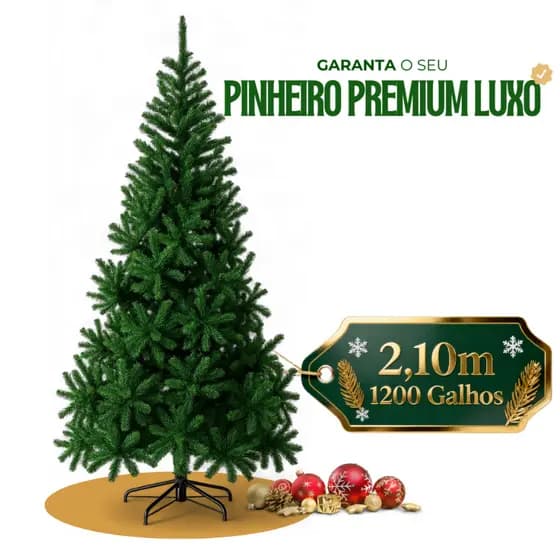 Árvore De Natal 2,10 Metros 1200 Galhos Pinheiro Premium Luxo Noel Collection + BRINDE