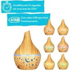 Difusor Mini Umidificador Aromatizador De Ar 300ml 7 Cores LED