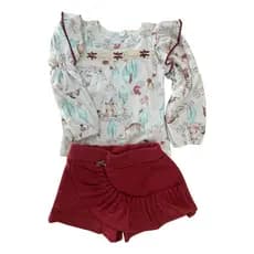 Conjunto Manga Longa E Shorts Saia Infantil Kiki Xodó Menina