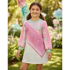 Vestido Mon Sucre Infantil Rosa Menina Manga Longa