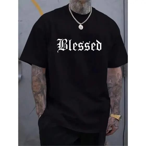Camiseta Masculina BLESSED 100% Algodão Camiseta Masculina Estampada Camisa Streetwear