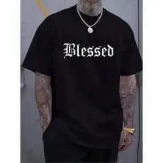 Camiseta Masculina BLESSED 100% Algodão Camiseta Masculina Estampada Camisa Streetwear