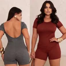 Kit Com 2 Macaquinho Canelado Manguinha Costas Abertas Feminino Roupa Casual Academia Fitness Treino