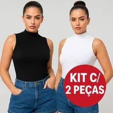 Kit com 2 Blusas Femininas Regata Gola Alta Sem Manga – Ribana Canelada
