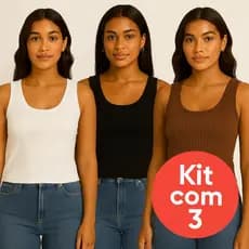 Kit 3 Regatas Femininas Caneladas Básicas – Blusa Justa Algodão Estilo Cropped Casual Confortável