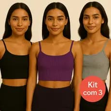 Kit com 3 Cropped Top Fitness Femininos | Alça Fina Canelado | Look Academia e Casual | Cores Sortidas