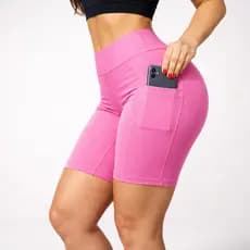 Shorts Feminino Academia Cintura Alta com Bolso – Tecido Flexível Premium, Fitness, Confortável e Modelador