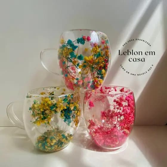Caneca Parede Dupla Flores Secas 250ml  Ideal para Presentear