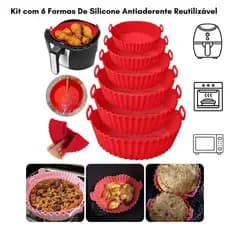 Kit com 6 Formas de Silicone para Air Fryer Tamanhos Variados - Antiaderente Reutilizável e Universal