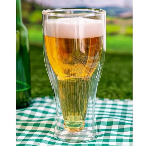 Copo Criativo Garrafa Invertida Em Vidro Duplo 350ml Chopp Cerveja - Ideal para Presentear