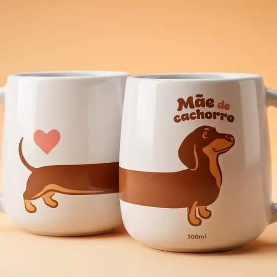 Kit com 2 Canecas Cerâmica Mãe De Pet Gato ou Cachorro 300ml Presente para Dia dos Namorados
