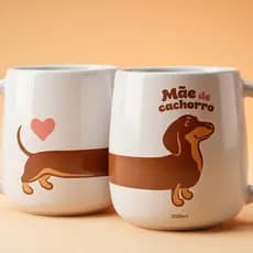 Kit com 2 Canecas Cerâmica Mãe De Pet Gato ou Cachorro 300ml Presente para Dia dos Namorados