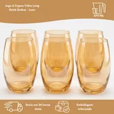 Jogo 6 Copos Vidro Long Drink 470ml Âmbar - Luxo