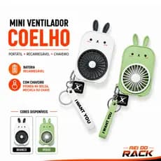 Mini Ventilador Portátil Coelho Recarregável USB Chaveiro Cabo Incluso