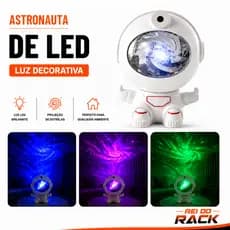 Projetor Astronauta Galáxia LED Controle Remoto Cabeça Ajustável 60° Luz Noturna USB