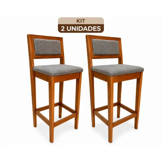 Kit 2 Banquetas Hellen Alta Linho com Encosto Estofado Banqueta Cozinha Bancada Ilha Bar Elegante Confortável