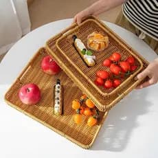 Bandeja Decorativa Organizadora Grande Vime Cesto Para Servir Café Porta Temperos Tipo Rattan Palha