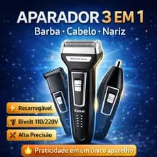 Aparador de Barba Kemei KM6558 3 em 1 Barbeador Elétrico Recarregável Bivolt Nariz Cabelo