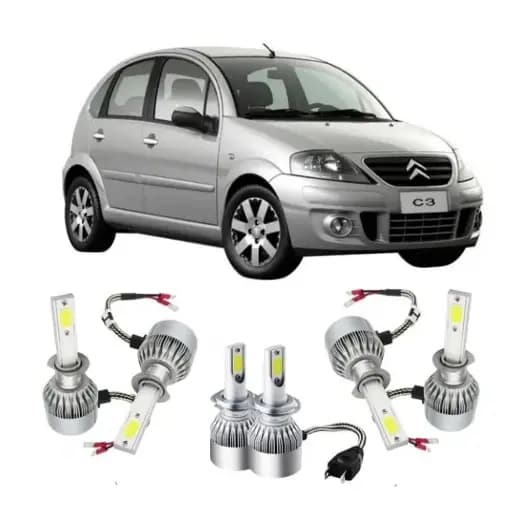Kit Super Led Citroen C3 2003 à 2012 Farol Alto Baixo e Milha