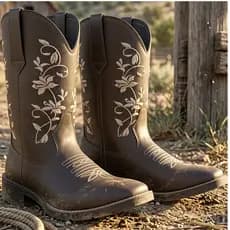 Botina Bordada Feminina Texana Country Floral Bege Lançamento