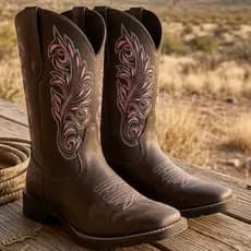 Botina Bota Texana Bordado Feminina Premium Bico Quadrado