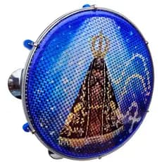 Pandeiro Vip 10 Pol Pele Holografica  Nossa Senhora Terco