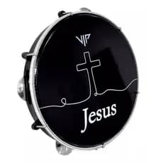 Pandeiro  Profissional 10 Pol Pele Leitosa Preto Vip Jesus