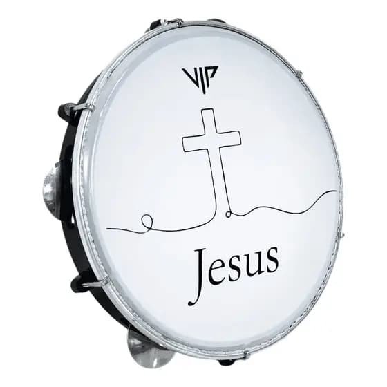 Pandeiro  Profissional 10 Polegadas Pele Leitosa Vip Jesus