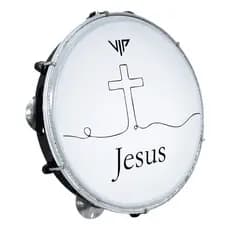 Pandeiro  Profissional 10 Polegadas Pele Leitosa Vip Jesus