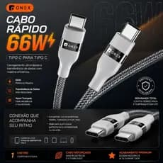 Cabo Turbo Type-C para Type-C ONEX 66W – 1 Metro | Carregamento Rápido e Alta Durabilidade