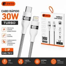 Cabo iPhone USB-C para Lightning 30W ONEX Turbo 1 Metro | Carregamento Rápido | Cabo Reforçado para iPhone e iPad