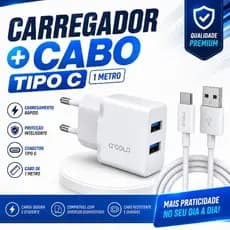 Carregador Rápido α'GOLD 4.1A 2 USB + Cabo Tipo-C | Carregamento Rápido e Seguro