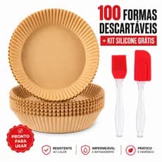 Kit Forma Bandeja Forro Papel Descartável Antiaderente Airfreir  Redondo com Espátula e Pincel