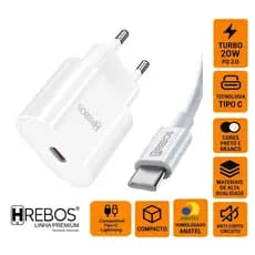 Carregador PD 3.0 QC 3.0 20w | Tipo C Lightning | Carga Rápida Turbo Seguro | iPhone Android Anatel