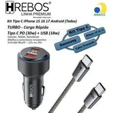 Carregador Veicular Kit Turbo PD 30w AutoCharge Pro iPhone 15 16 17 Galaxy Samsung Tipo C Android