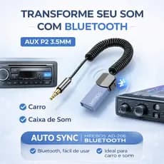Adaptador Buetooth de Áudio para Entrada Auxiliar P2 3,5 mm Mic Auto Sync Hrebos AD-206 Receptor
