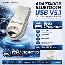 Adaptador Bluetooth Carro Som Automotivo USB 5.1 Peining PEI-BTA04 Car Connect Receptor de Música