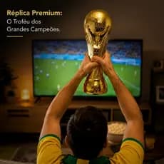 Taça Troféu Copa Do Mundo Réplica Dourada Decoração Enfeite Futebol 30x10cm