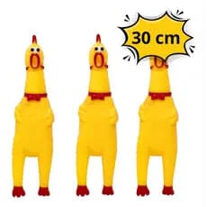 kit com 3 Galinha de Borracha Que Grita Brinquedo Pet Cães e Antiestresse - Tam. M (30cm
