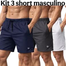 kit 3 Bermudas Masculina short tactel elastano masculino com logo refletivo