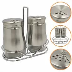 Saleiro Paliteiro Conjuto Aço Inox Galheteiro Porta Tempero Utensílio de Cozinha Com Suporte 2 Peças