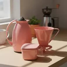 Kit Café Prático Garrafa Térmica 650ml Suporte Para Filtro Açucareiro 350ml Cafezinho Cor Rosa