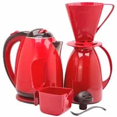 Chaleira Elétrica Kit Café Prático Vermelho Garrafa Térmica 650ml Açucareiro Coador Para Filtro 220v