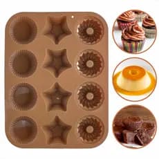 Forma De Silicone Assadeira Antiaderente Com 12 Cavidades 3 Em 1 Mini Pudim Bolinhos Marrom