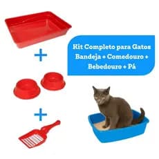 Kit Bandeja Caixa de Areia para Gatos Bandeja Comedouro Pá Higiênica Banheiro Sanitário Pet