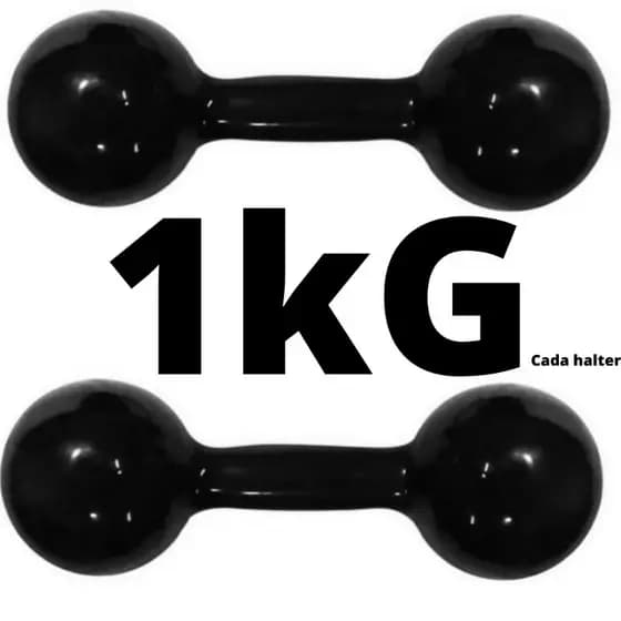 Halter 1kg cada total 2kg emborrachado cor preto ( par)  halteres academia em casa pesinho